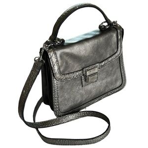 Nicole Miller Purse Crossbody Convertible Handbag Silver Pewter Gray Faux Croc